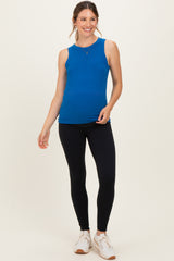 Classic Blue Ribbed High Neck Maternity Tank Top