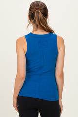 Classic Blue Ribbed High Neck Maternity Tank Top