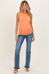 Peach Coral Ribbed High Neck Maternity Tank Top