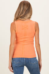 Peach Coral Ribbed High Neck Maternity Tank Top
