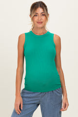 Kelly Green Ribbed High Neck Maternity Tank Top
