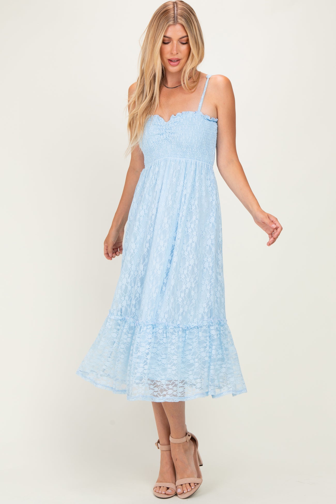 Light Blue Sleeveless Lace Maternity Maxi Dress