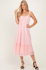 Light Pink Sleeveless Lace Maxi Dress