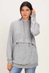 Heather Grey Double Layer Long Sleeve Maternity Nursing Hoodie