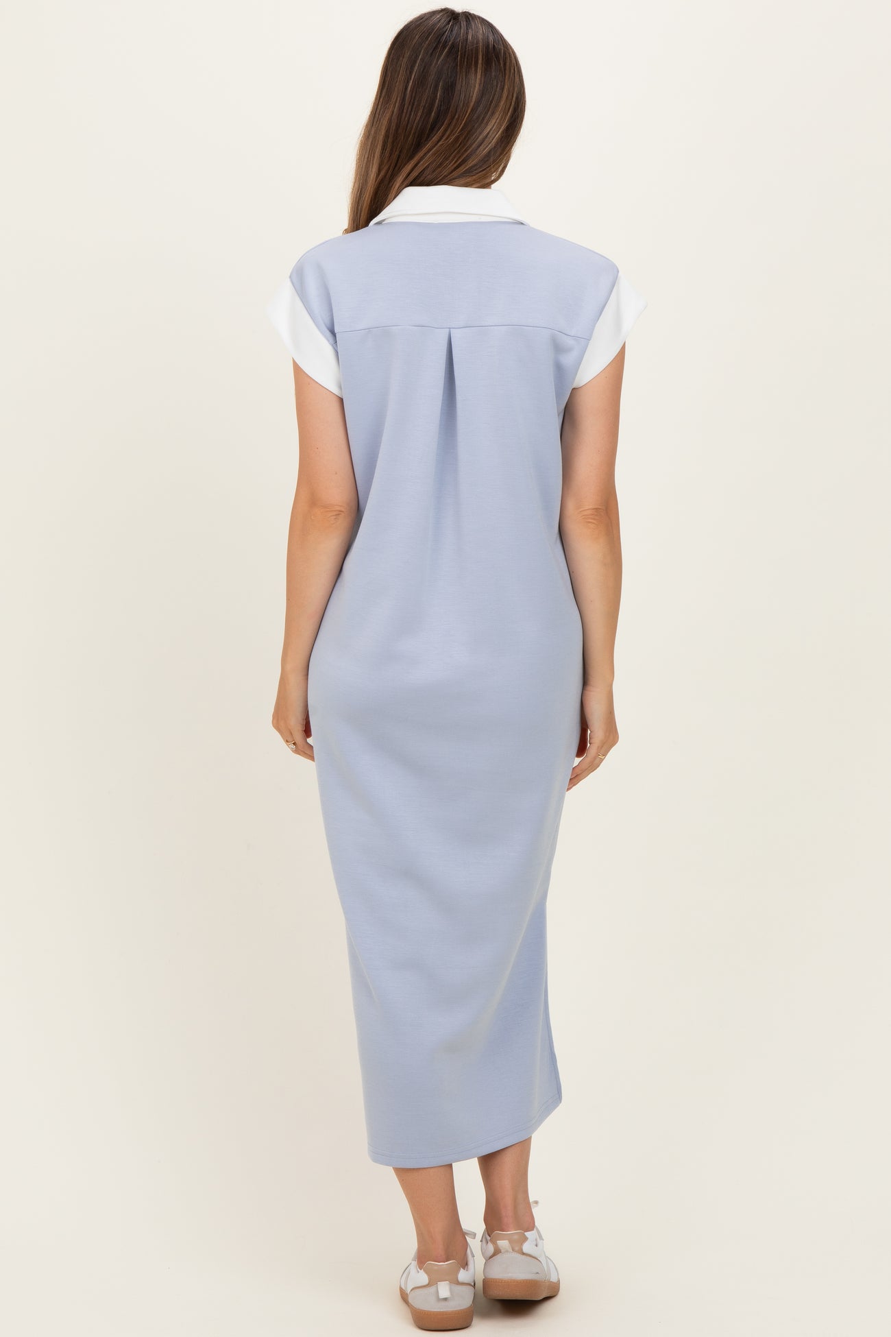 Light Blue Colorblock Polo Maternity Midi Dress