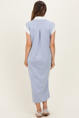 Light Blue Colorblock Polo Maternity Midi Dress