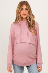 Pink Double Layer Long Sleeve Maternity Nursing Hoodie
