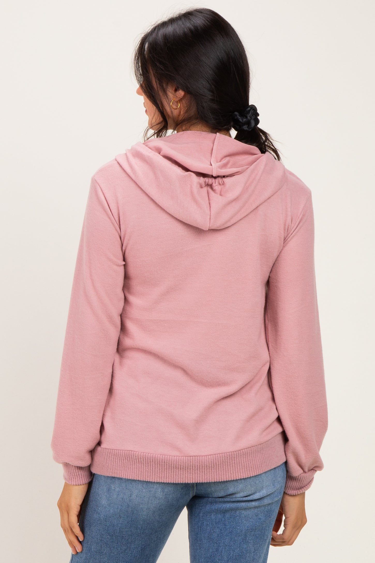 Pink Double Layer Long Sleeve Nursing Hoodie