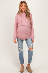 Pink Double Layer Long Sleeve Maternity Nursing Hoodie