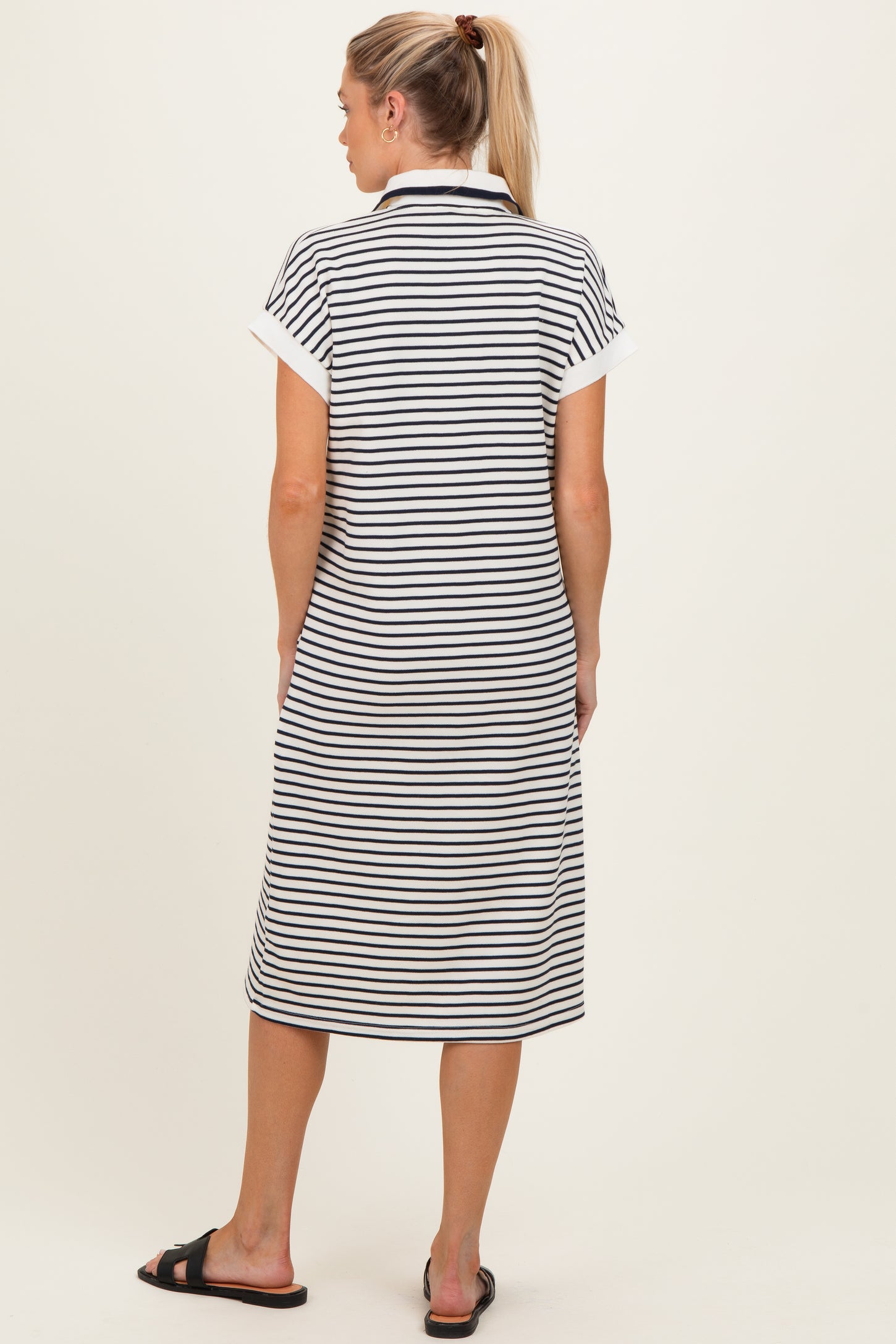 Navy Striped Polo Maternity Midi Dress – PinkBlush