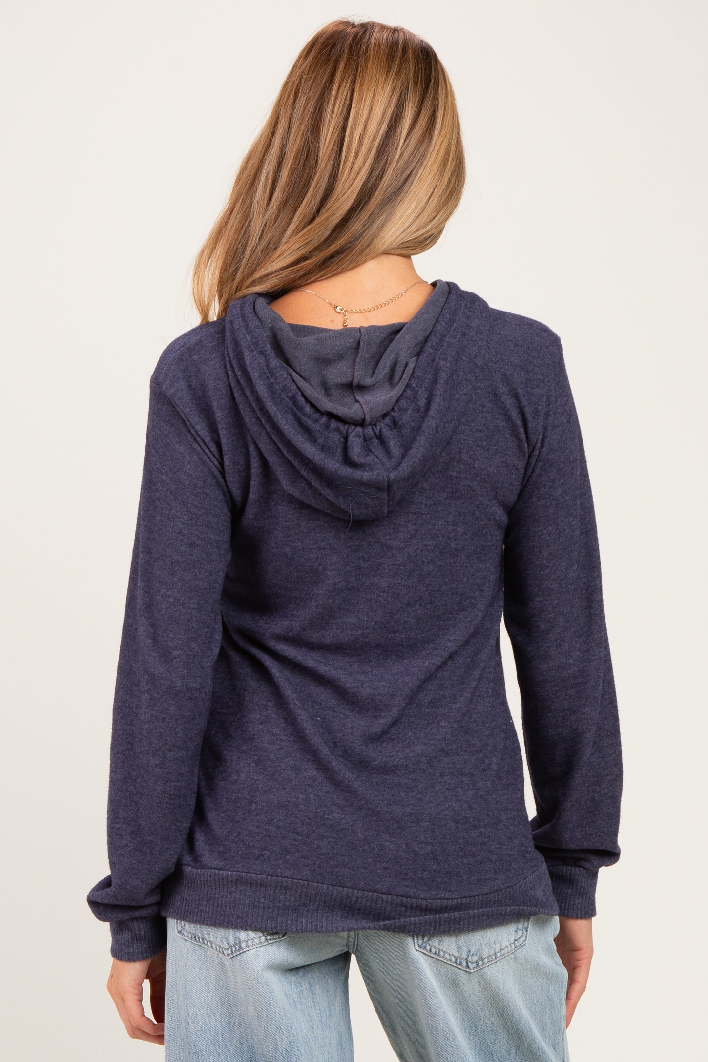 Navy Double Layer Long Sleeve Maternity Nursing Hoodie