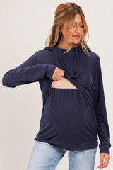 Navy Double Layer Long Sleeve Maternity Nursing Hoodie