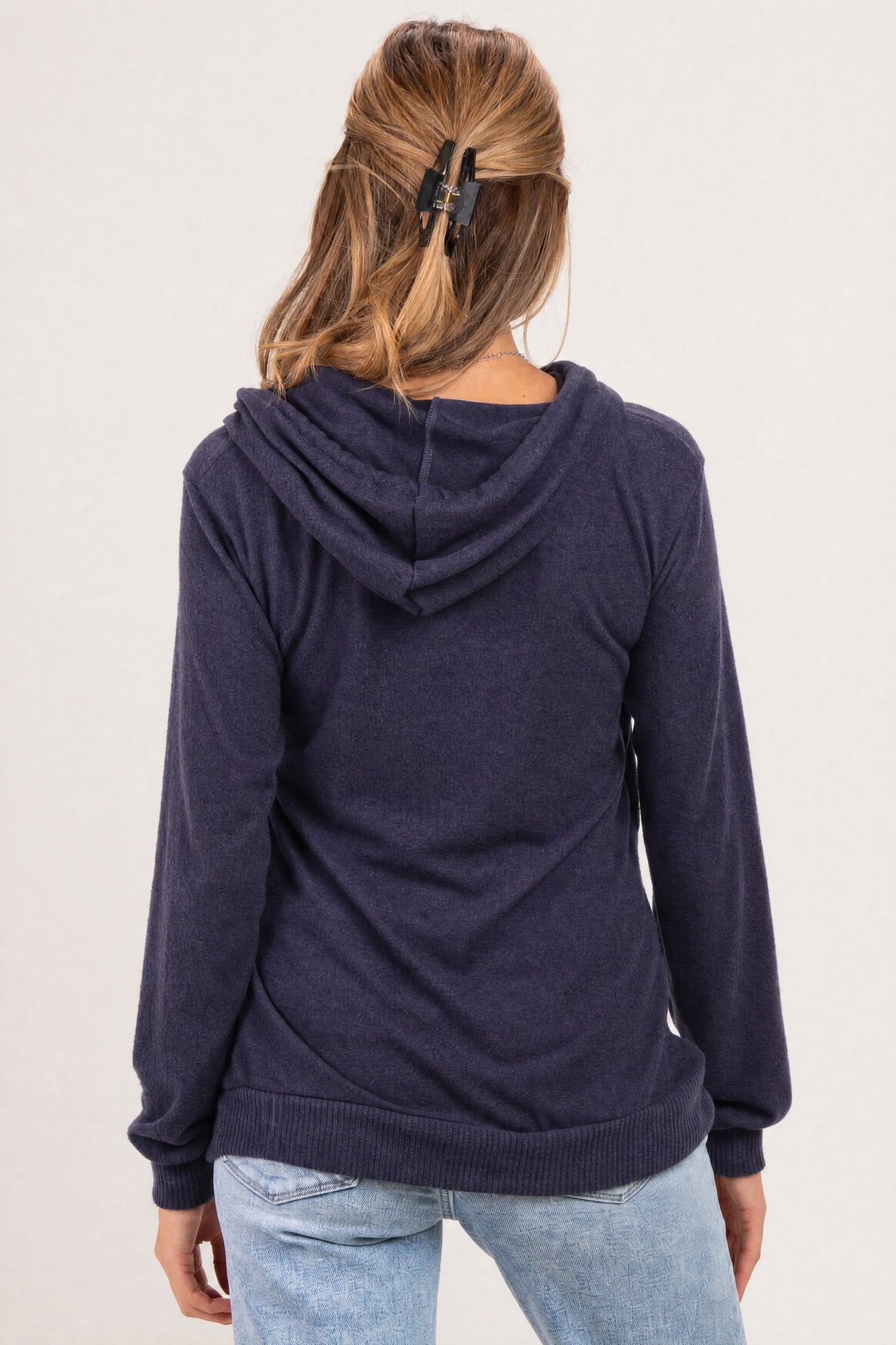 Navy Double Layer Long Sleeve Maternity Nursing Hoodie