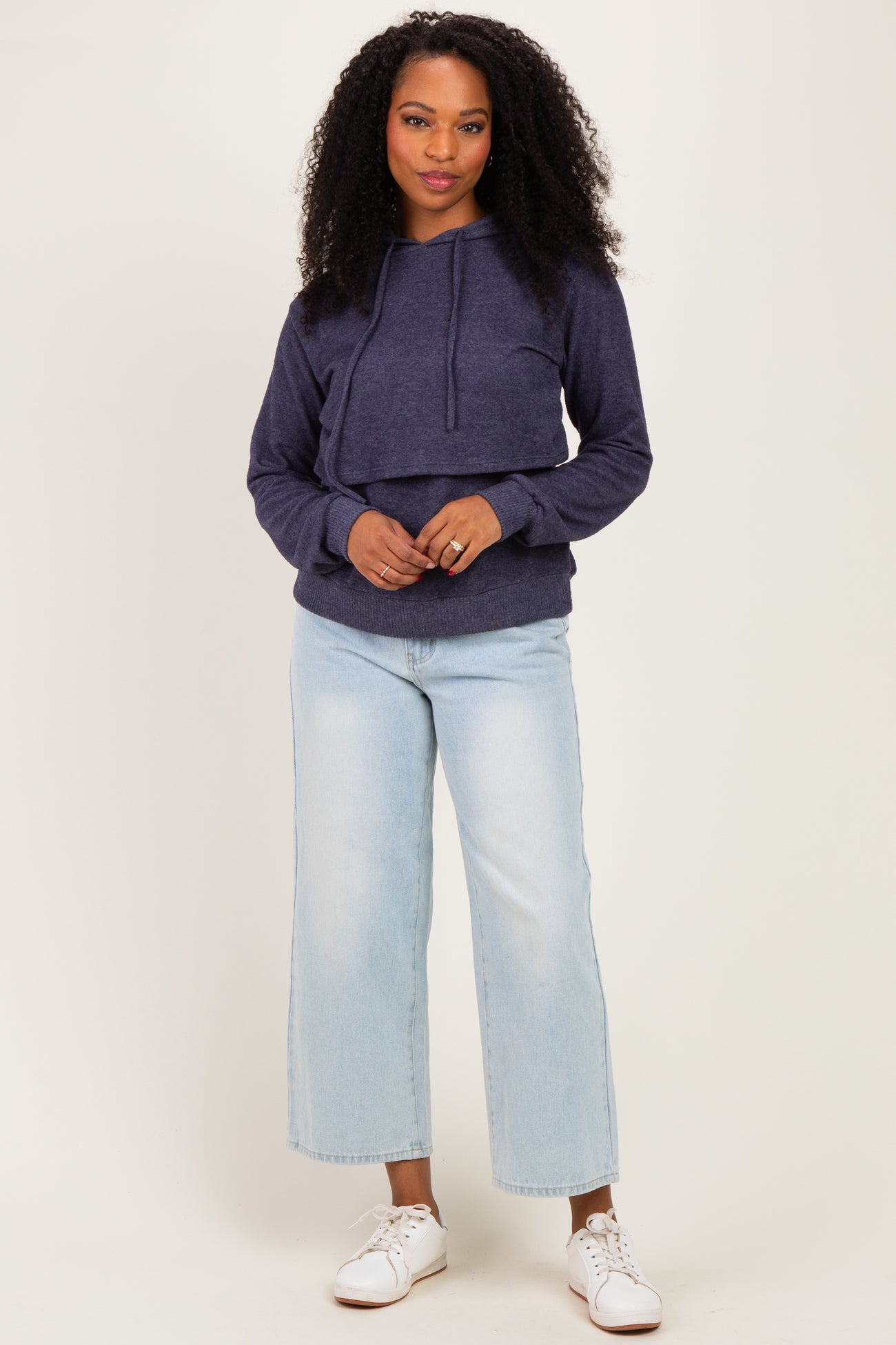 Navy Double Layer Long Sleeve Nursing Hoodie