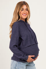 Navy Double Layer Long Sleeve Maternity Nursing Hoodie