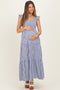Navy Striped Ruffle Strap Smocked Maternity Maxi Dress