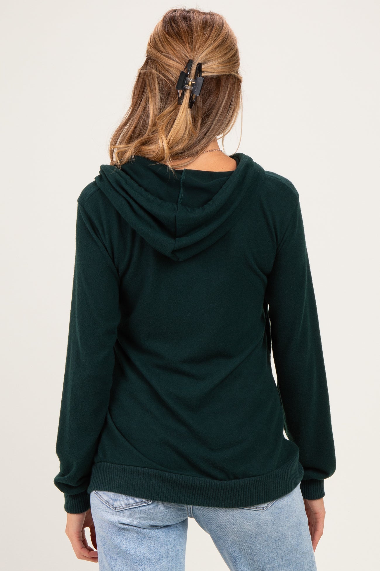 Hunter Green Double Layer Long Sleeve Maternity Nursing Hoodie