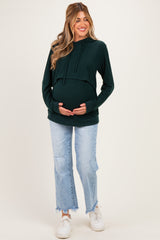 Hunter Green Double Layer Long Sleeve Maternity Nursing Hoodie