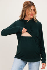 Hunter Green Double Layer Long Sleeve Maternity Nursing Hoodie