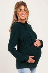 Hunter Green Double Layer Long Sleeve Maternity Nursing Hoodie
