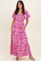 Fuchsia Printed Puff Sleeve Smocked Maxi Dress