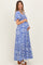 Royal Blue Printed Puff Sleeve Smocked Maternity Maxi Dress