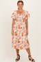 Rose Floral Smocked Puff Sleeve Midi Dress