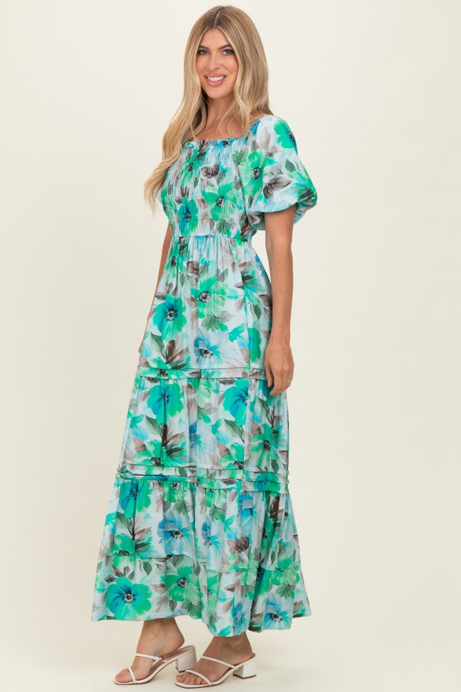 Emerald Green Floral Smocked Tiered Maxi Dress Emerald Green Floral Smocked Tiered Maxi Dress