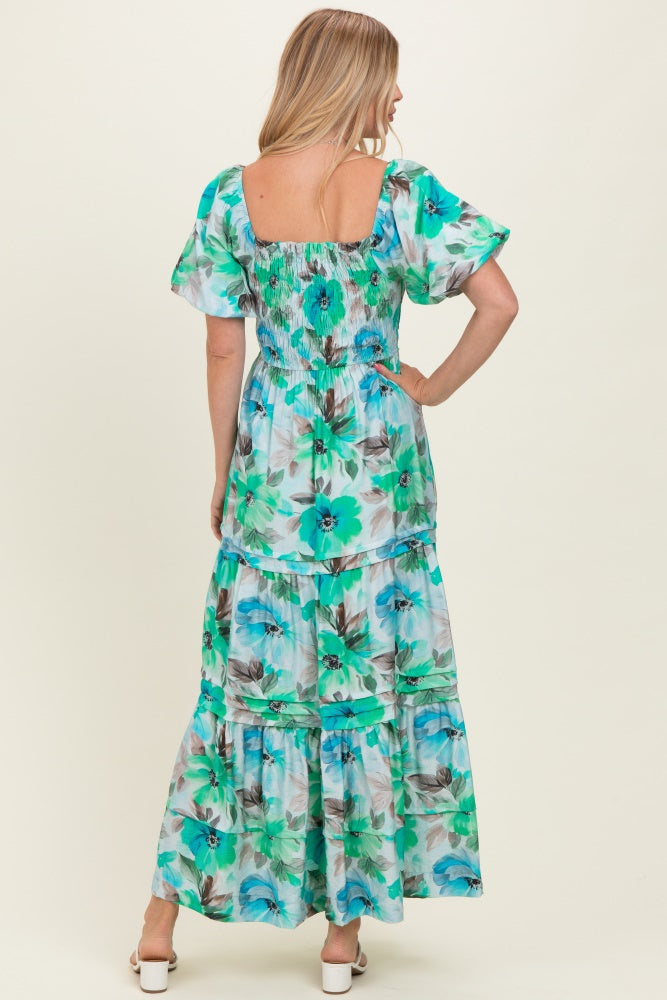 Emerald Green Floral Smocked Tiered Maxi Dress – PinkBlush