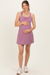Dark Mauve Racerback Active Maternity Romper Dress