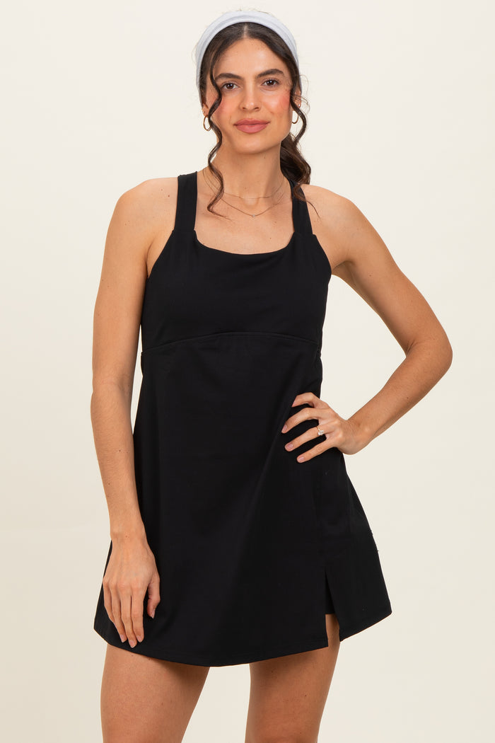 Black Racerback Active Maternity Romper Dress