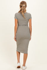 Faded Olive Striped Henley Maternity Midi Dress