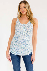 Blue Floral Print Button Front Maternity Tank Top