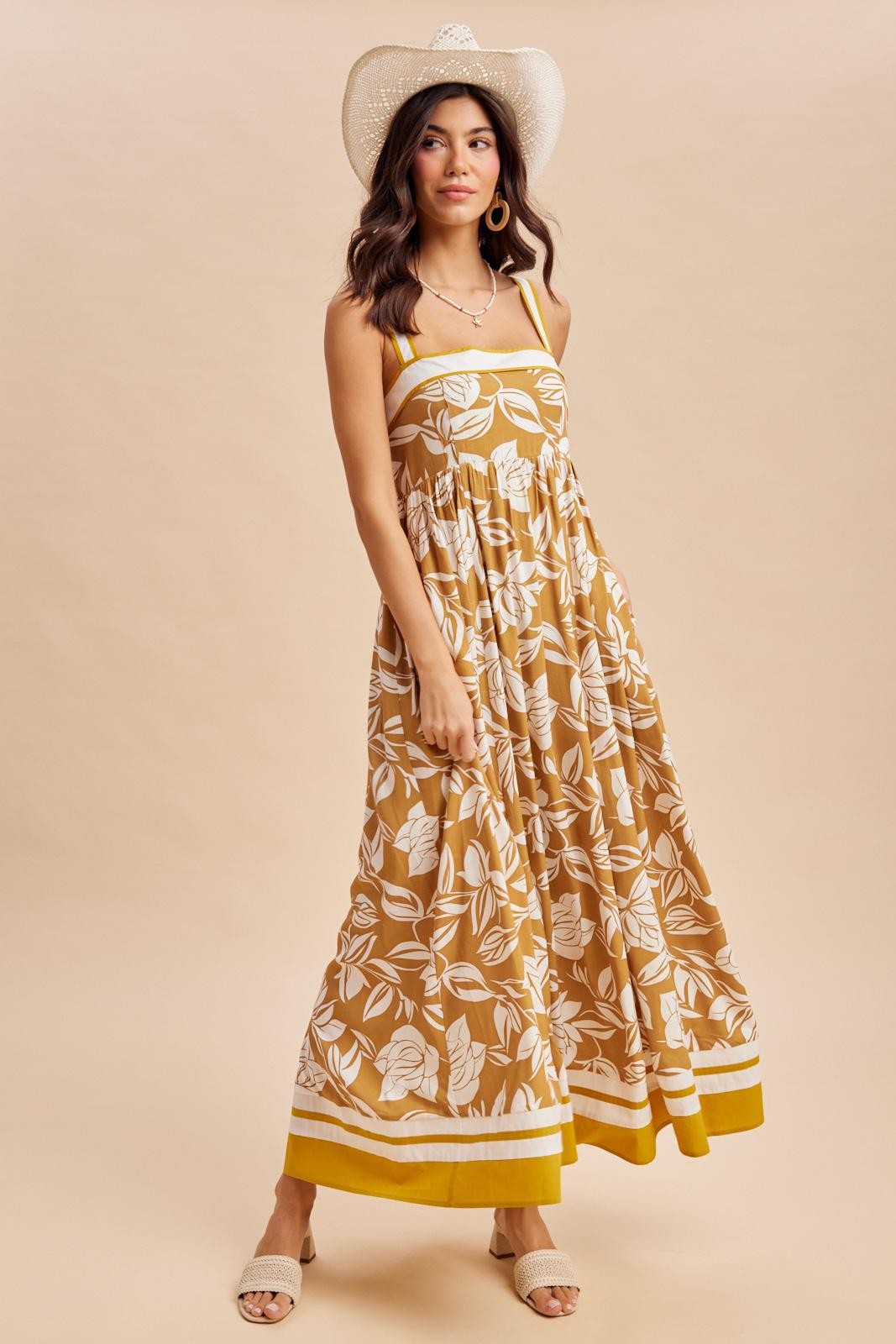 Golden Yellow Floral Sleeveless Maternity Maxi Dress