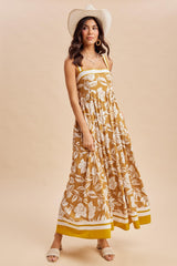 Golden Yellow Floral Sleeveless Maternity Maxi Dress