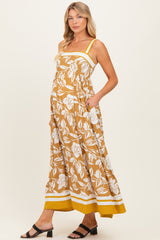 Golden Yellow Floral Sleeveless Maternity Maxi Dress