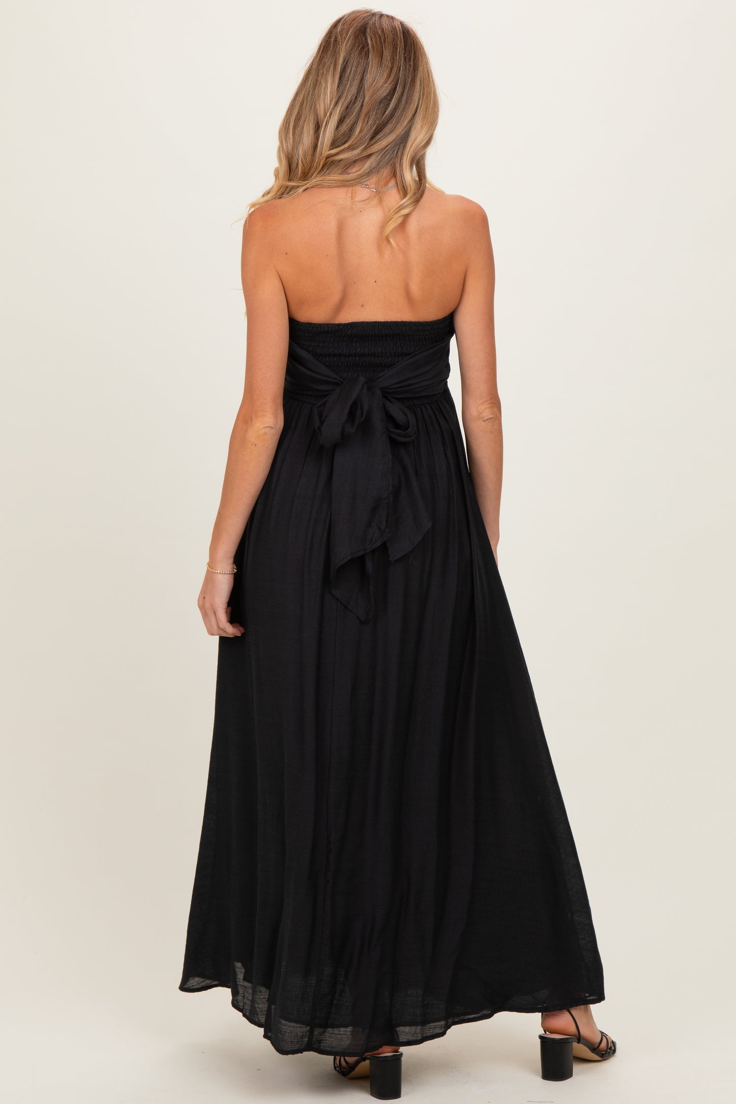Black Strapless Tie Back Maternity Maxi Dress