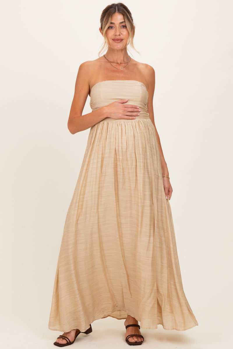 Beige Strapless Tie Back Maternity Maxi Dress – PinkBlush