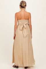Beige Strapless Tie Back Maternity Maxi Dress