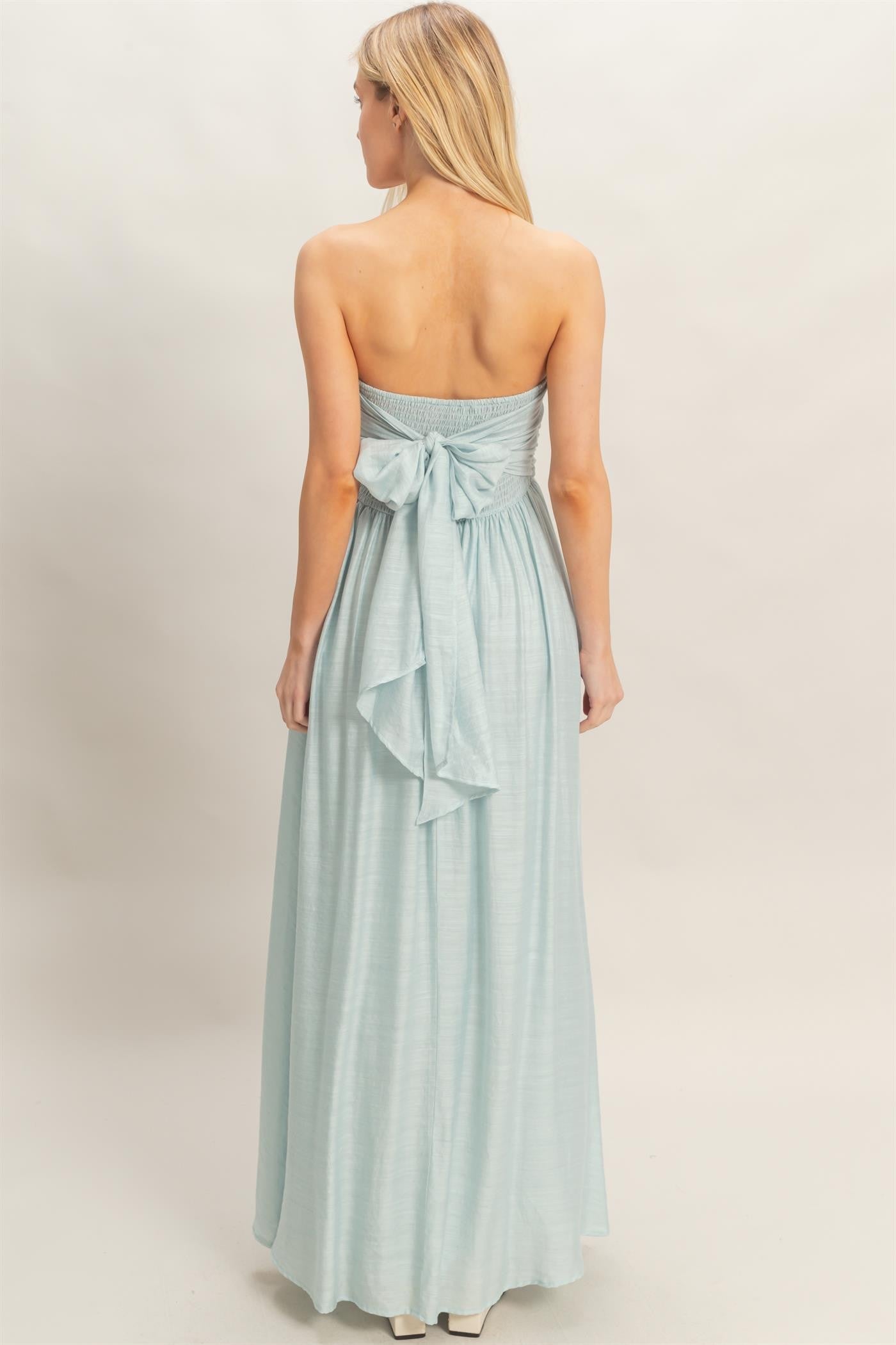 light blue strapless maxi dress Tie Back Fabric has some stretch greek island holiday dress Zara Casual Solid Long Length:Long (34.5 Inches)