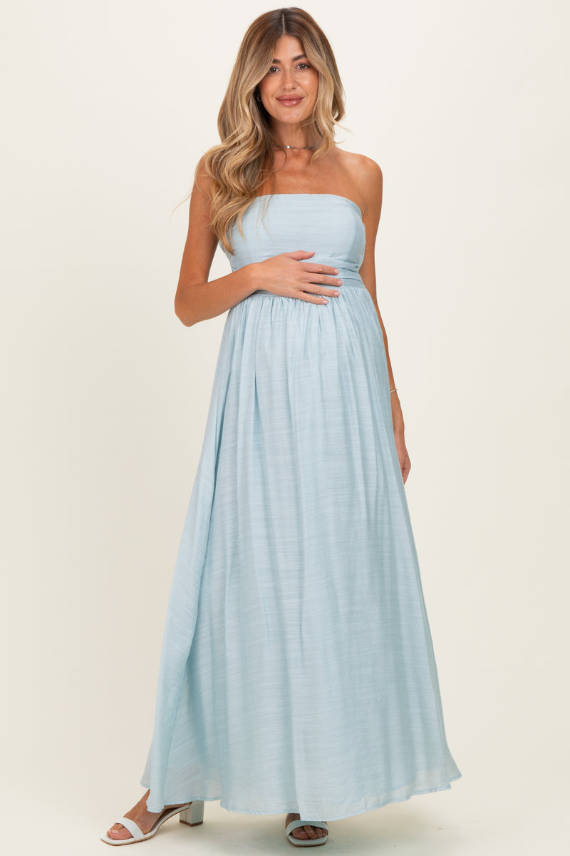 Light Blue Strapless Tie Back Maternity Maxi Dress – PinkBlush