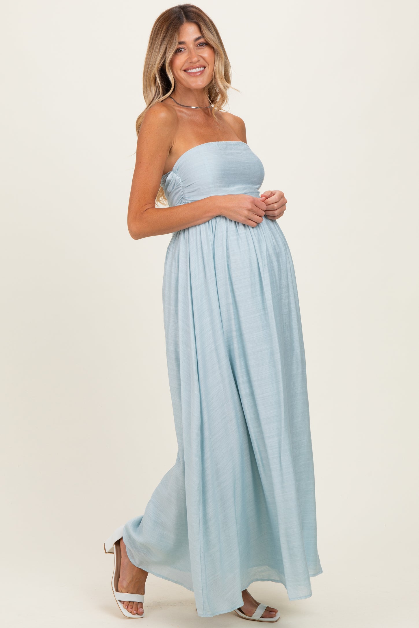 Light Blue Strapless Tie Back Maternity Maxi Dress – PinkBlush