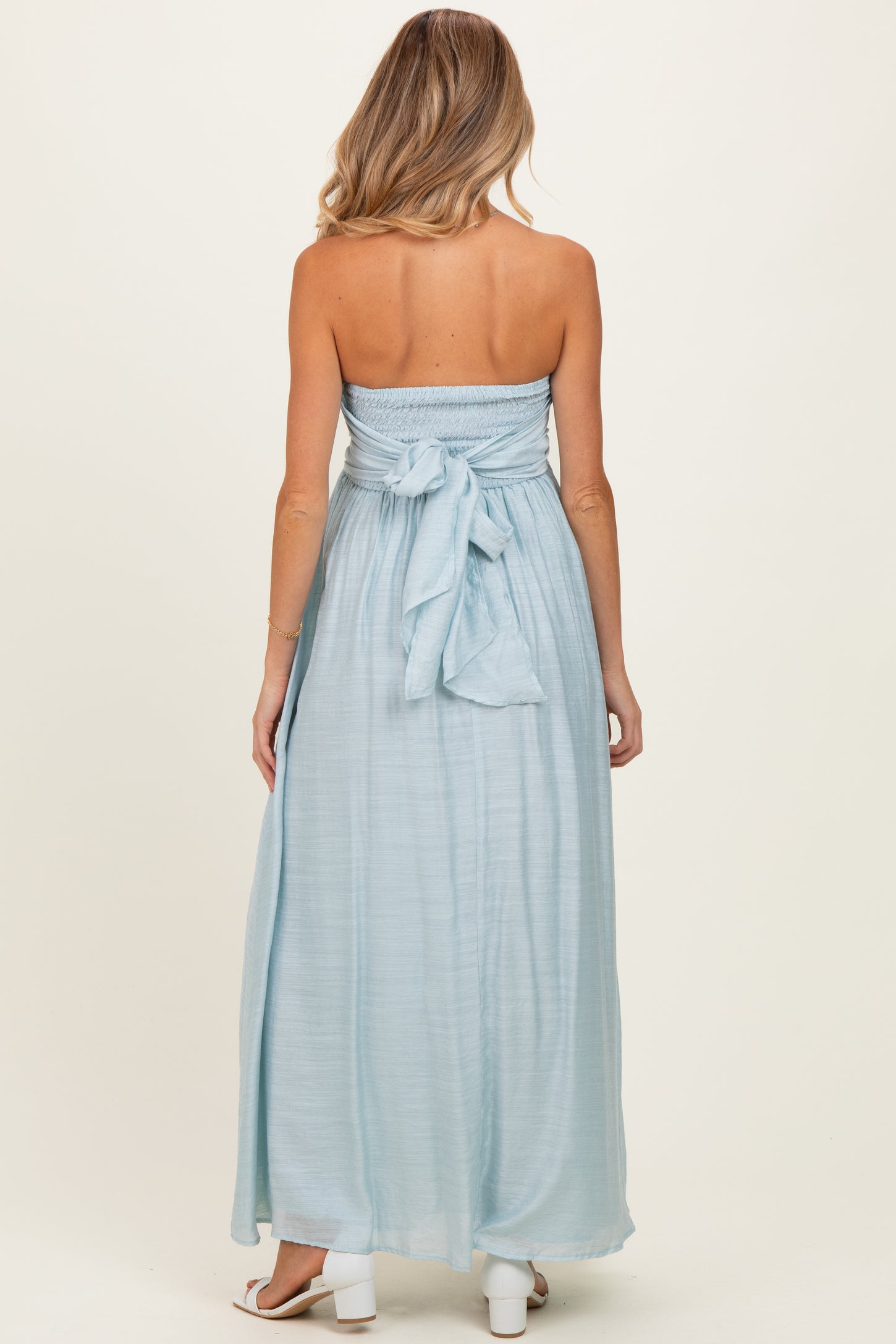 Light Blue Strapless Tie Back Maternity Maxi Dress PinkBlush Light Blue Strapless Tie Back Maternity Maxi Dress PinkBlush
