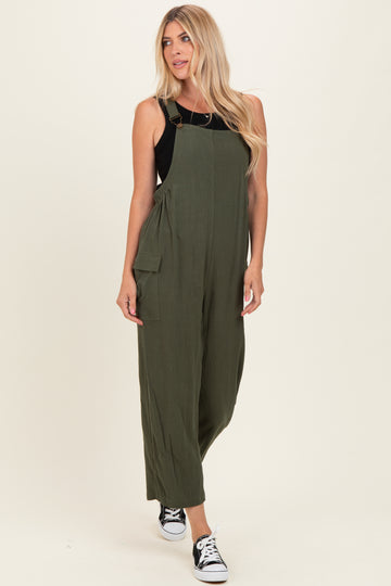 Olive Straight Leg Adjustable Overalls