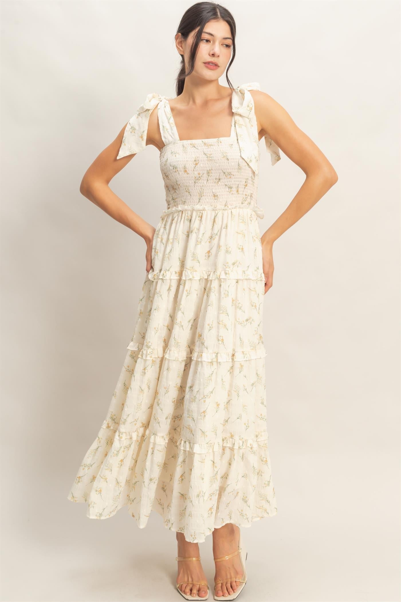 Yellow Floral Smocked Tiered Maxi Dress Yellow Floral Smocked Tiered Maxi Dress