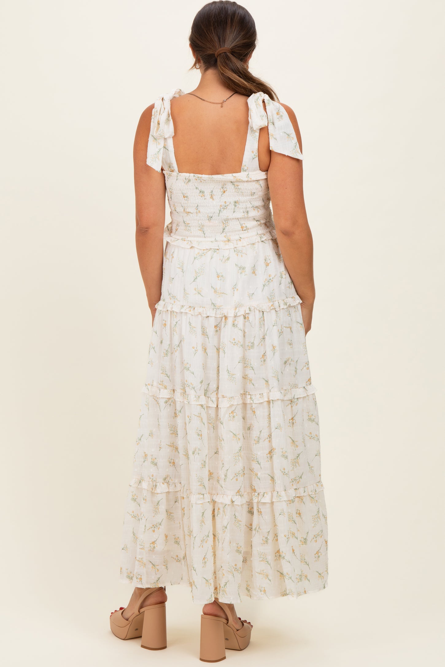 Yellow Floral Smocked Tiered Maternity Maxi Dress
