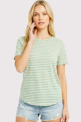Green Striped Short Sleeve Top