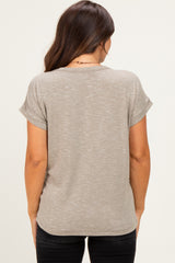 Olive Slub Knit Maternity V-Neck Top
