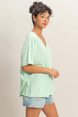 Mint Washed V-Neck Oversized Tee