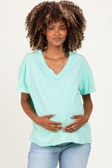 Mint Washed V-Neck Oversized Maternity Tee